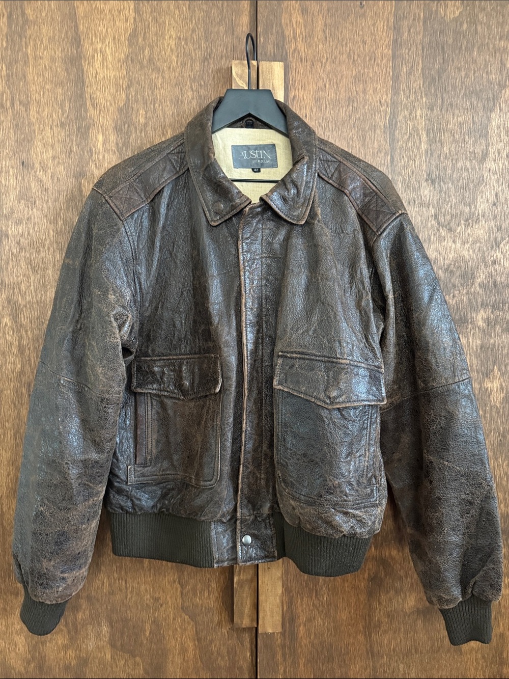 Men's Cropped Brown Leather Bomber Jacket